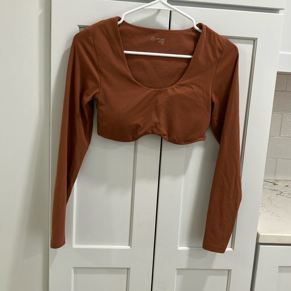 Offline by Aerie Women's Burnt Orange Real Me Super Cropped Long Sleeve Top
